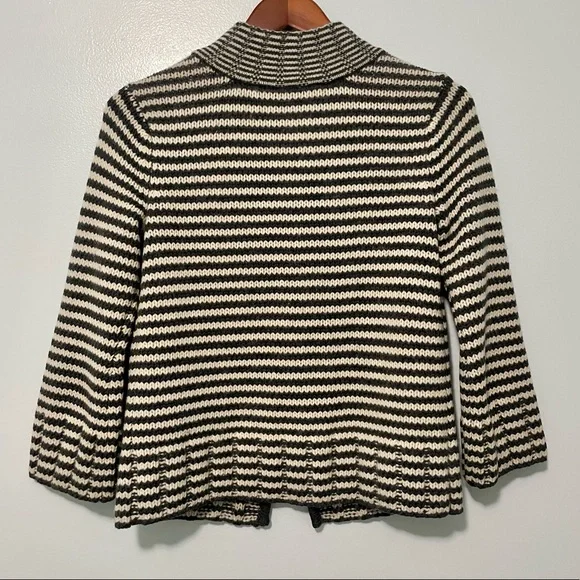 Talbots Gray White Stripe Wool Angora Rabbit Hair Cardigan - Picture 2 of 9